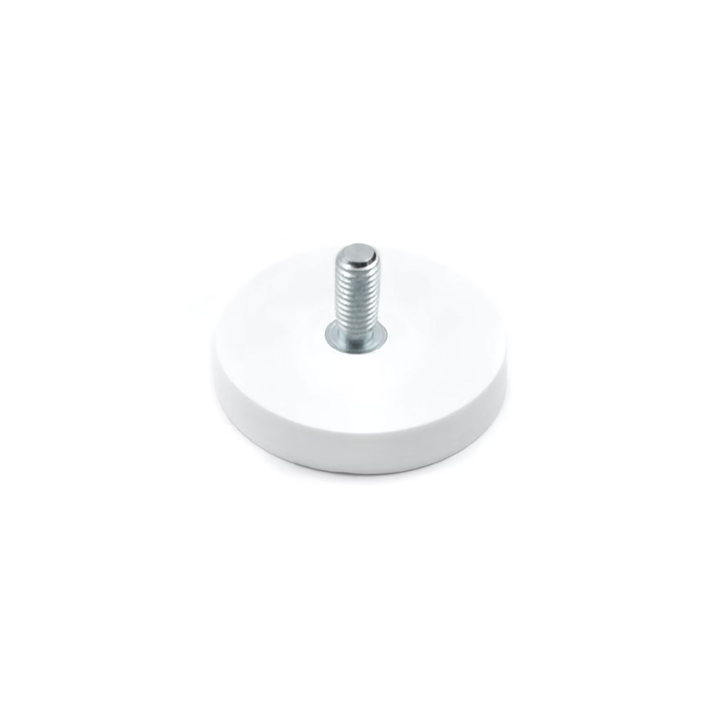 Gummimagnet (hvid) m. udvendigt gevind, Ø31 mm.